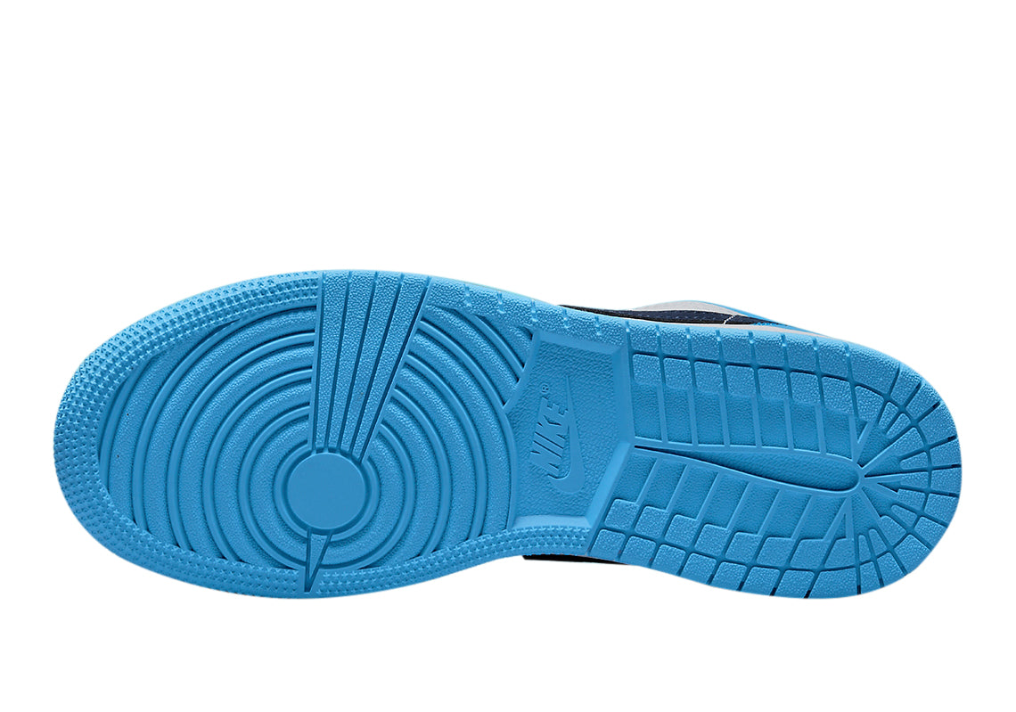 Big Kid's Jordan 1 Low "UNC" White/Dk Powder Blue-Obsidian (553560 144)