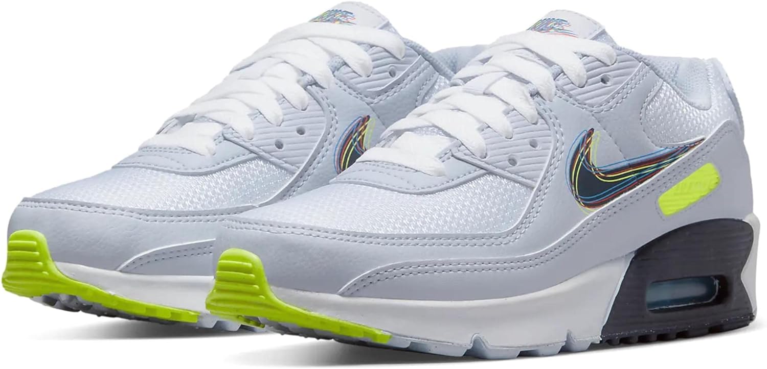 Big Kid's Nike Air Max 90 White/Blackened Blue-Volt (DV3480 100)