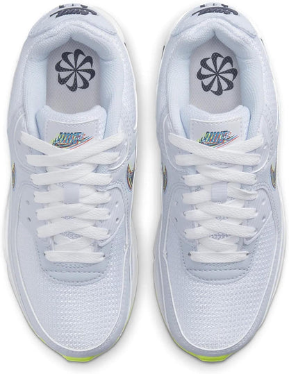 Big Kid's Nike Air Max 90 White/Blackened Blue-Volt (DV3480 100)