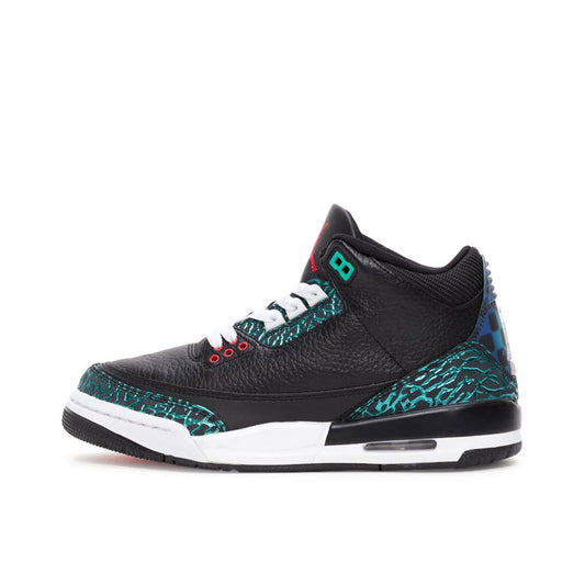 Big Kid's Jordan 3 Retro "Moto" Black/Siren Red-Hyper Jade (FV5437 001)